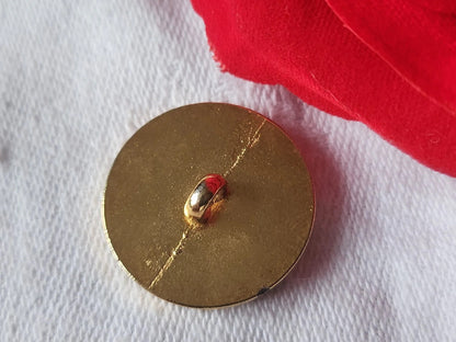 Bouton vintage métal coeur nacré orange rouge pied 2,2 cm G5D