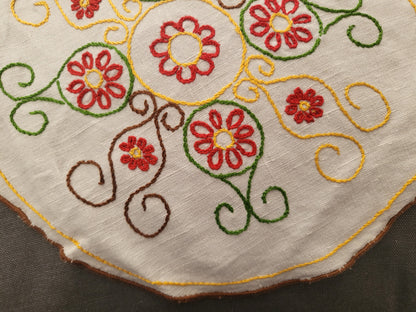 Napperon ancien ou centre de coussin broderie main toile 26,5 cm B6-24