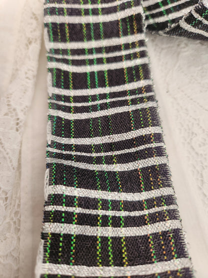 Ancien large ruban  argenté noir mordoré vert large 2 mètres 90 sur 4,5 cm T8