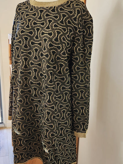 Pur vintage robe pull  manche patte d'eph noir doré  ref portant