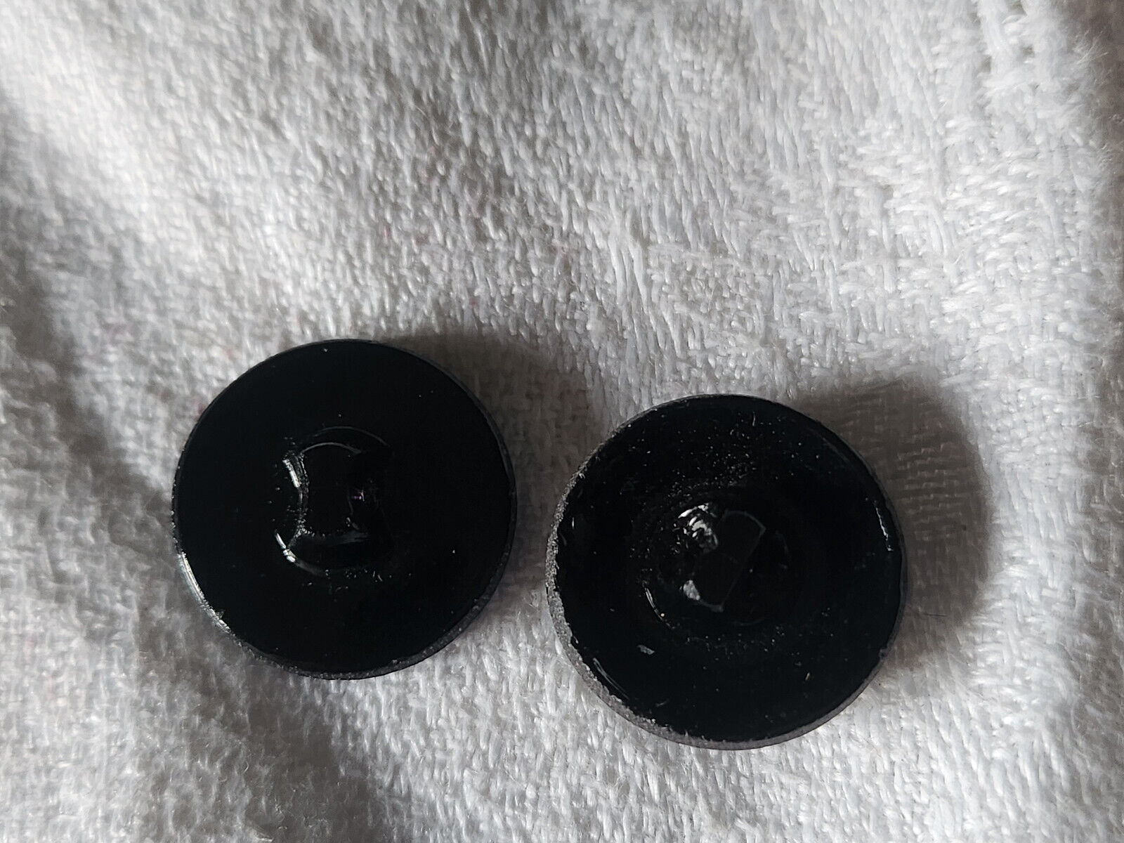 Duo boutons anciens en verre noir argenté vintage 1,8 cm G19D