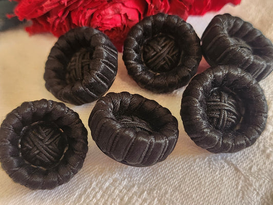 Lot 6 gros  boutons anciens vintage passementerie noir pied 2,2 cm ref 5844