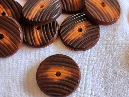 Lot 9 boutons anciens en corozo orange marron sifflet trous 2,5 cm ref 4785