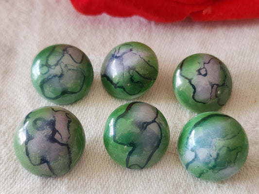 Lot 6 boutons vintage en verre bleu vert marbré ancien 1,5 cm ref 6446