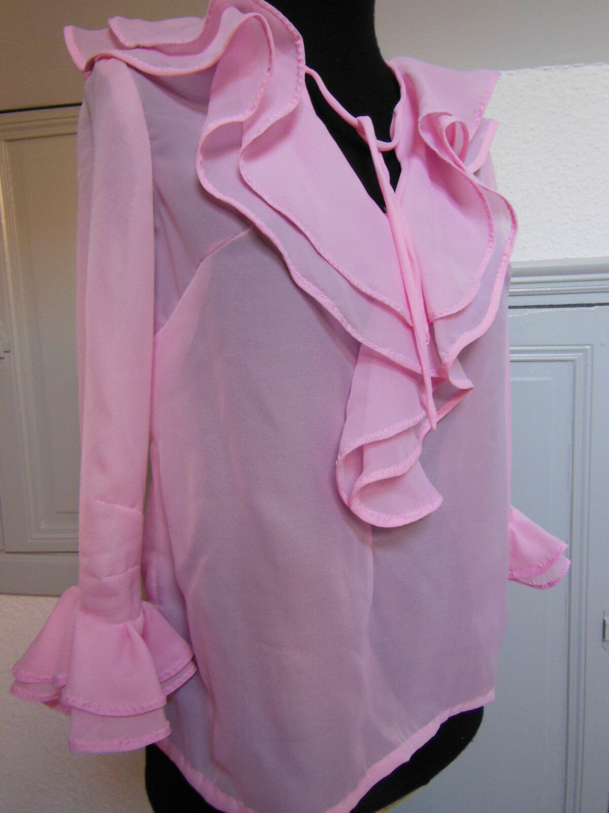 Pur vintage ancien haut voilage rose froufrous 40? ref PORT