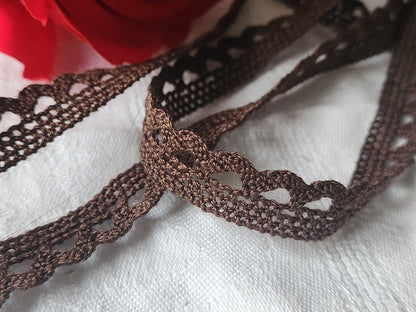 Dentelle vintage marron coton 5 métres sur 1,2 cm A1