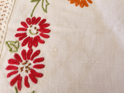 Ancien napperon dentelle broderie couleur fleur 24,5 cm sur 34 cm B8