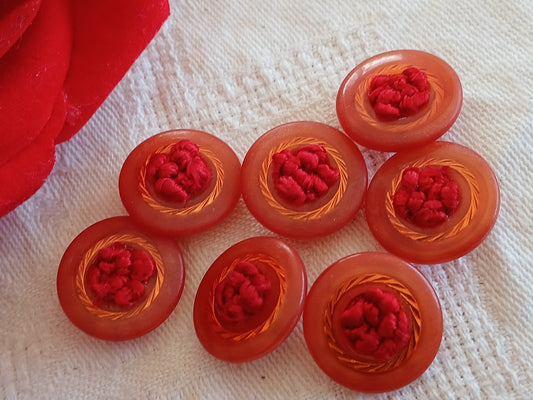 lot 6  boutons vintage coeur passementerie rouge  à  pied 1,8 cm ref 6500