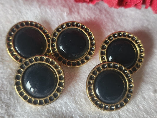 Lot 5 boutons vintage en metal coeur bleu foncé joli pied doré 1,8 cm ref 572