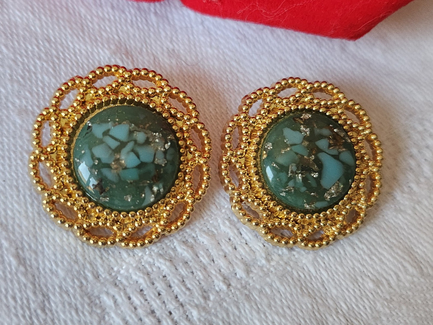 Duo boutons vintage metal coeur bleu moucheté 2,3 cm G17M
