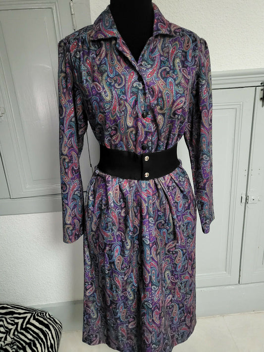 Pur vintage robe ancienne motif cachemire violet taille 42/44 ? B5