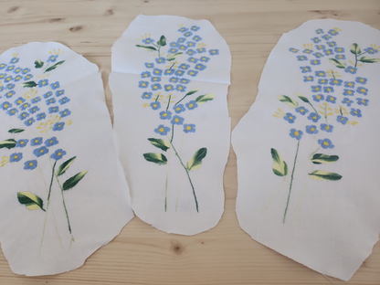 Lot 3 longues broderies anciennes colorées  fleur bleu fait main B5