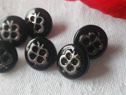 Lot 6 boutons anciens en verre argenté vintage 1,3 cm ref 2138