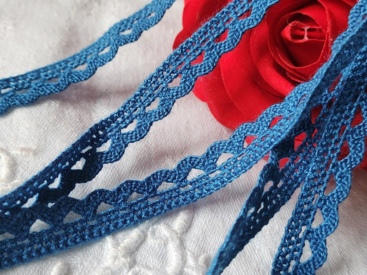 Dentelle vintage bleu coton 3 métres sur 1,1 cm A6