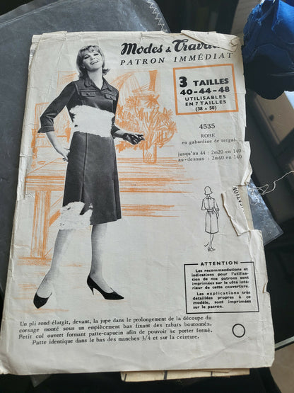 Patron ancien robe manche 3/4 col patte taille 40 44 48 immédiat