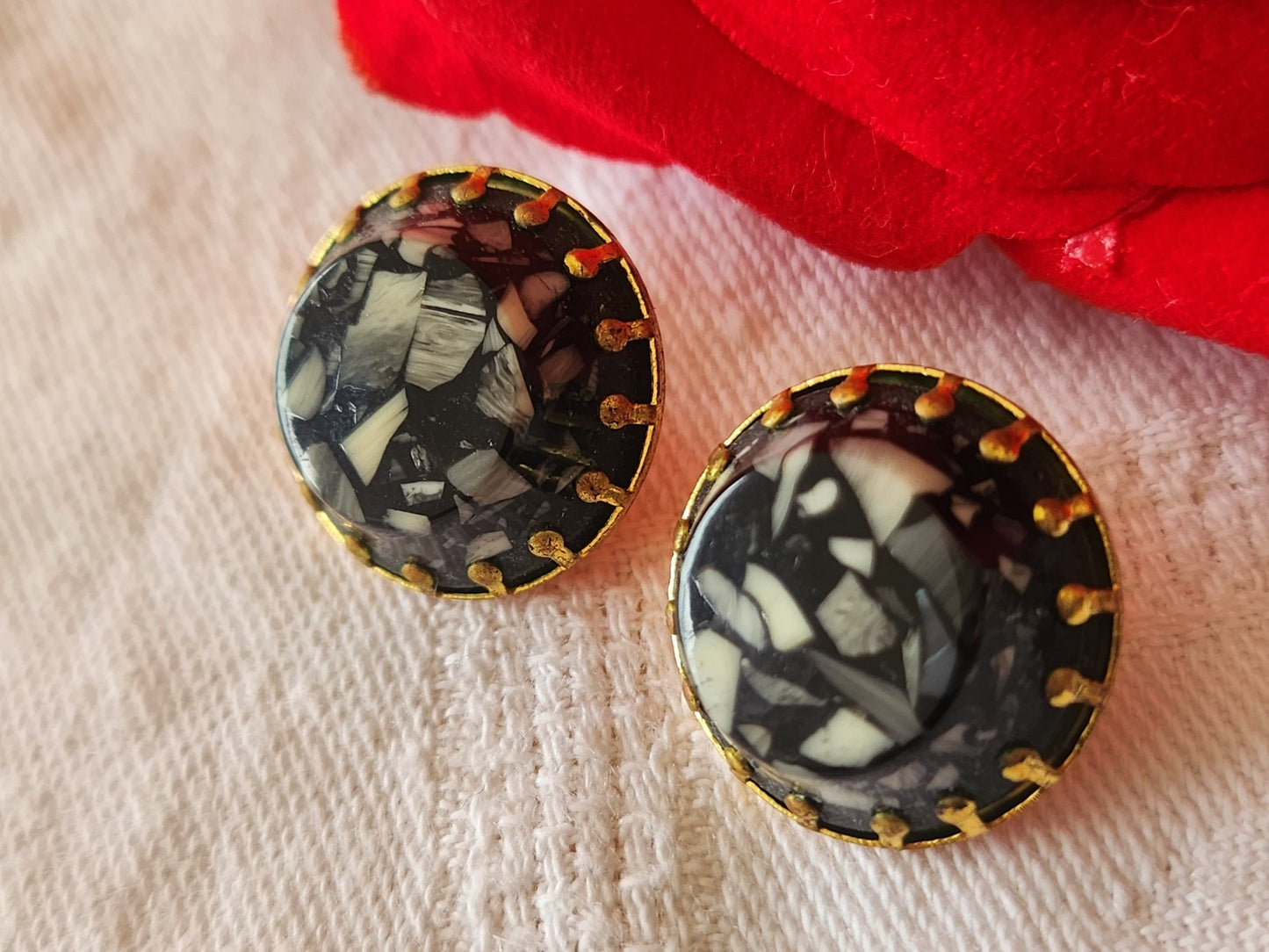Collection duo boutons anciens effet mosaïque gris métal 1,8 cm bleu 18 mm  G12P