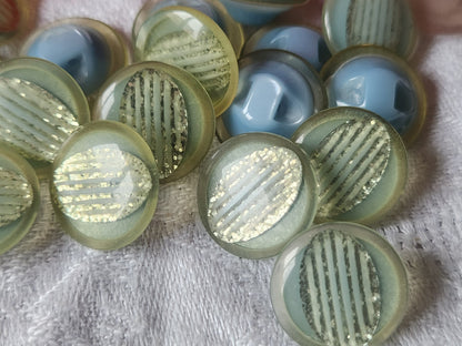Lot 6 boutons vintage bleu paillette à pied 1,7 cm superbe ref 466