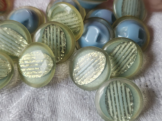 Lot 6 boutons vintage bleu paillette à pied 1,7 cm superbe ref 466