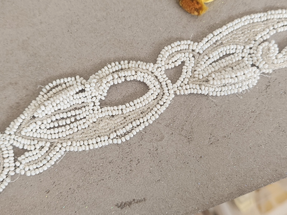 Dentelle ancienne style jais blanc année folle perlé galon fait main 81 cm T9