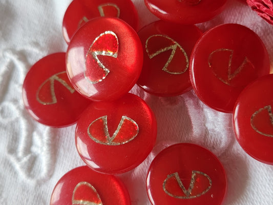 Lot 10 boutons vintage rouge inclusion argenté pied 1,9 cm ref 3804  *