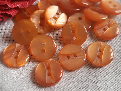 Lot 15 boutons vintage lumineux petits orange trous 1,2 cm ref 5284