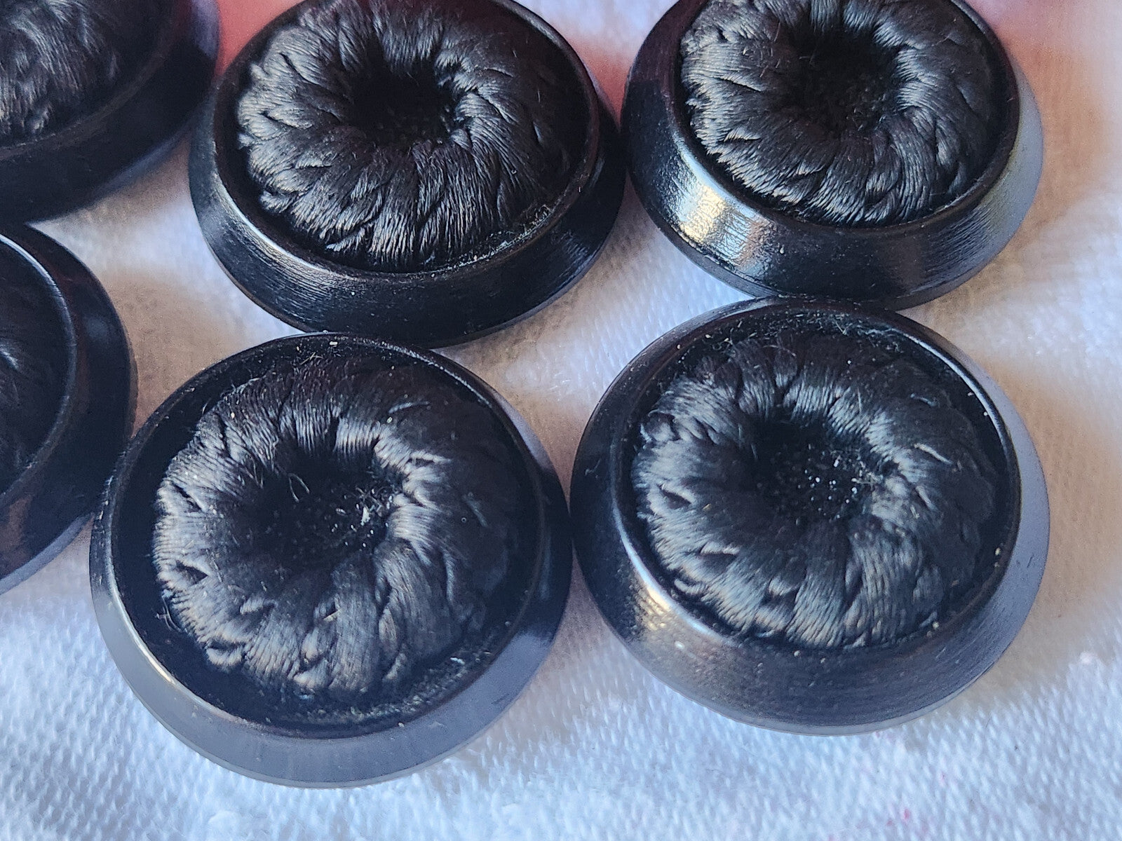 Lot 6 gros  boutons anciens vintage passementerie noir pied 2,7 cm ref 424