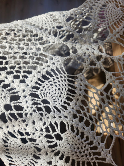 Ancienne nappe crochet blanc dessus de lit rideau 220 sur 145 cm B7