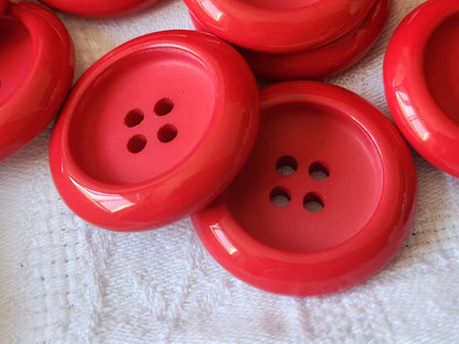 Lot 6 enormes boutons vintage rouge 3,2 cm trous xxl veste ref 5843