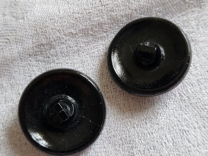 Duo gros boutons anciens en verre noir facette pied  2,6 cm D18N