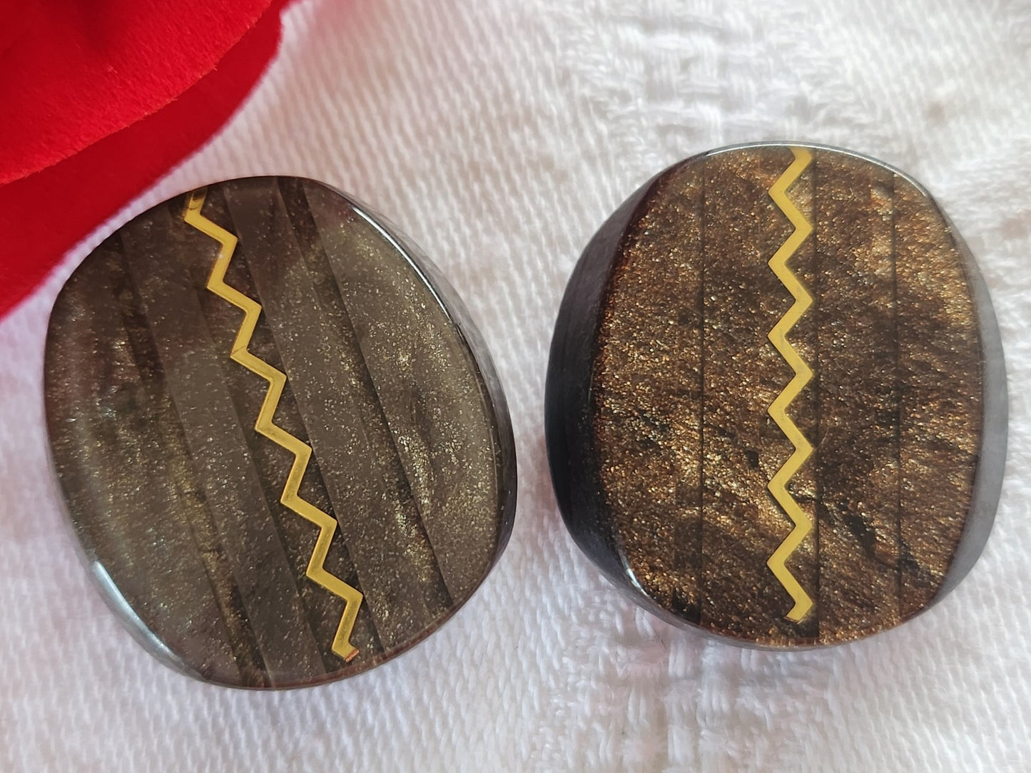 Duo gros vintage marron gris inclusion épais 2,5 sur 2,7 cm ref 1983