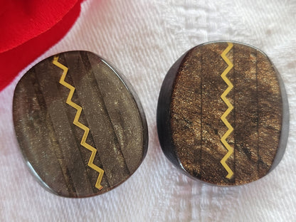 Duo gros vintage marron gris inclusion épais 2,5 sur 2,7 cm ref 1983