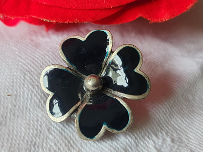 Superbe bouton vintage en métal bleu fleur pied 2,3 cm volume G12D