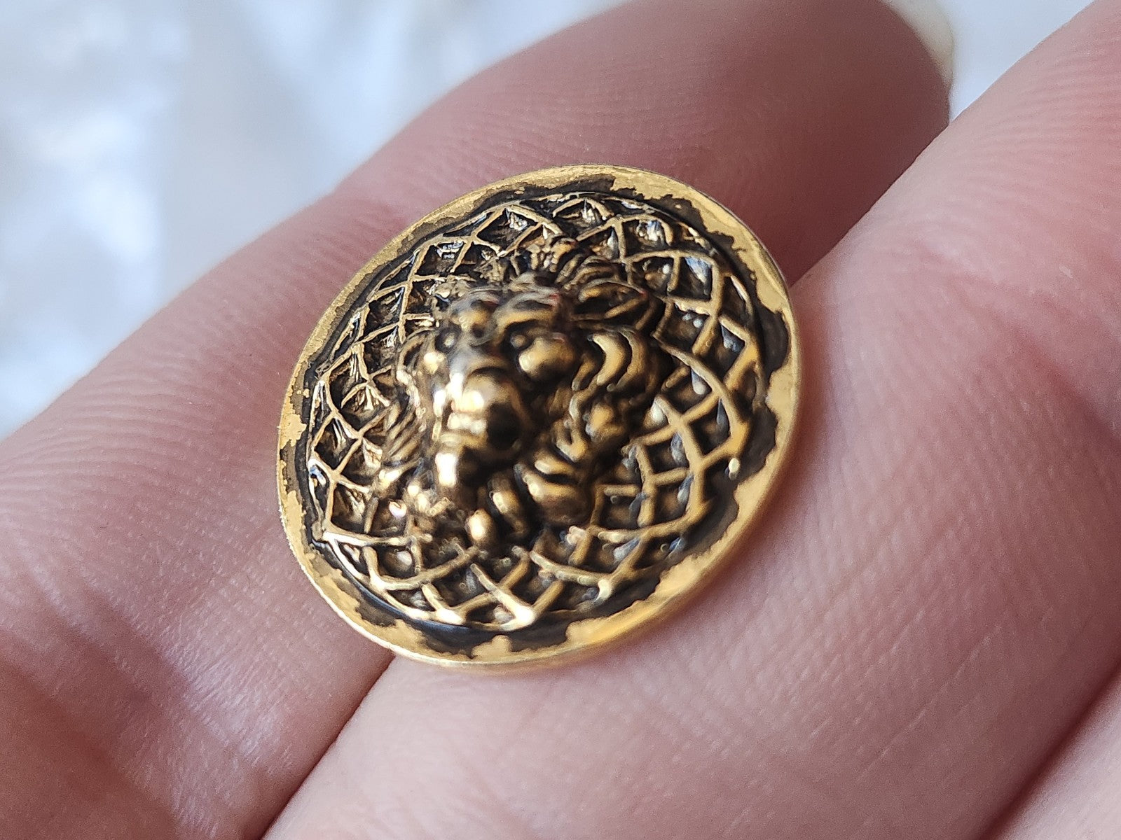 Bouton vintage tete de lion en métal pied versace ??? 2 cm D3D