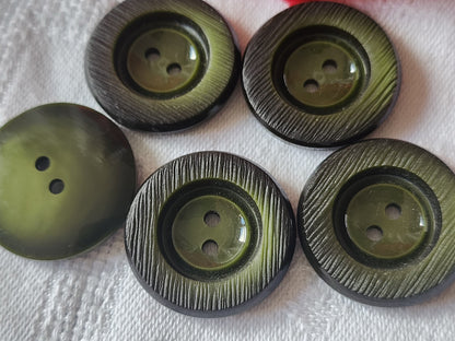 Lot 5 boutons vintage  vert bord texturé gros 2,66 cm ref 4898