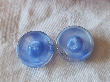 Duo boutons anciens en verre bleu doré laiteux collection  1,7 cm D4L