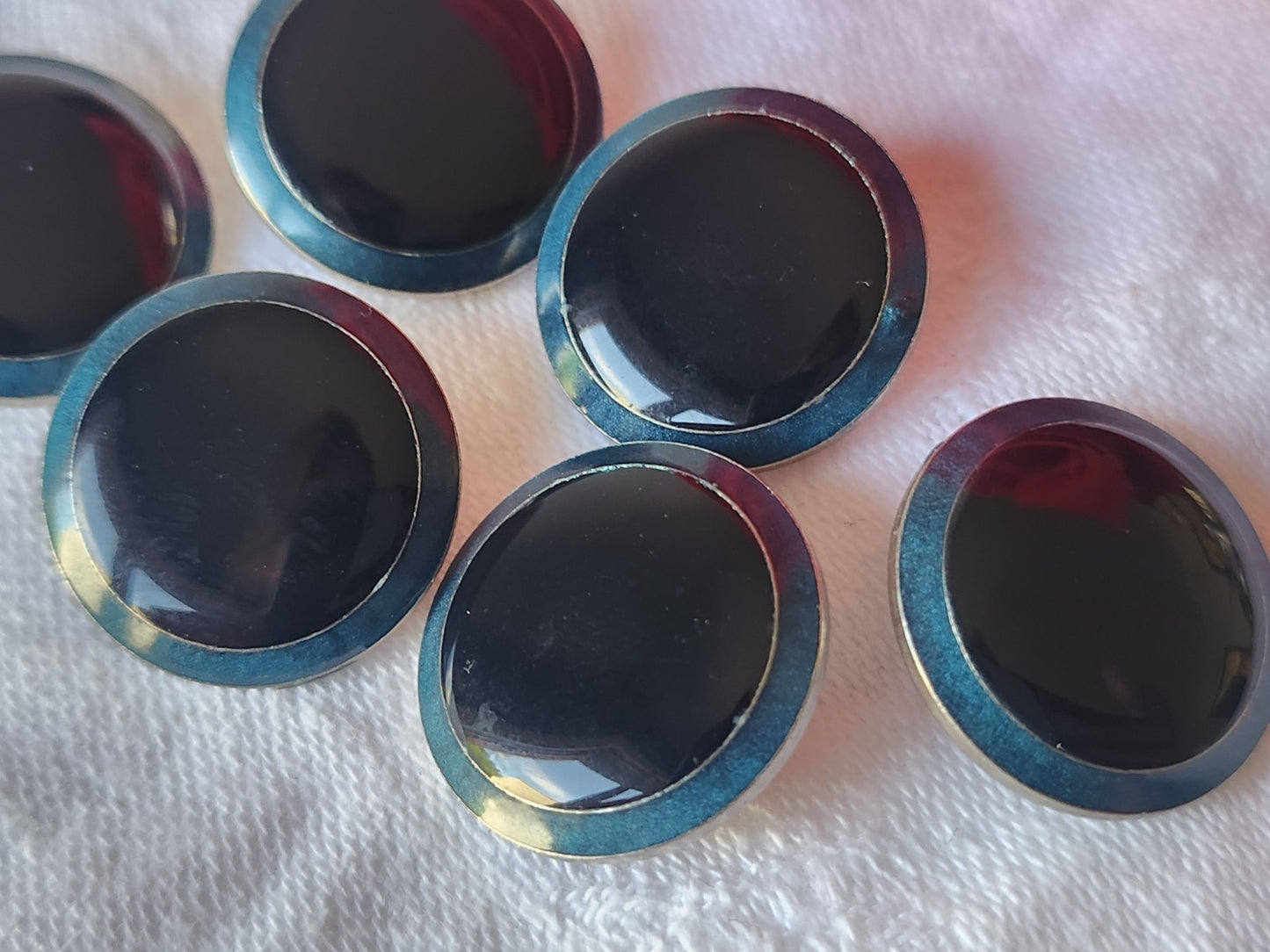 Lot 6 boutons vintage en métal argenté bleu 2 cm ref 3915