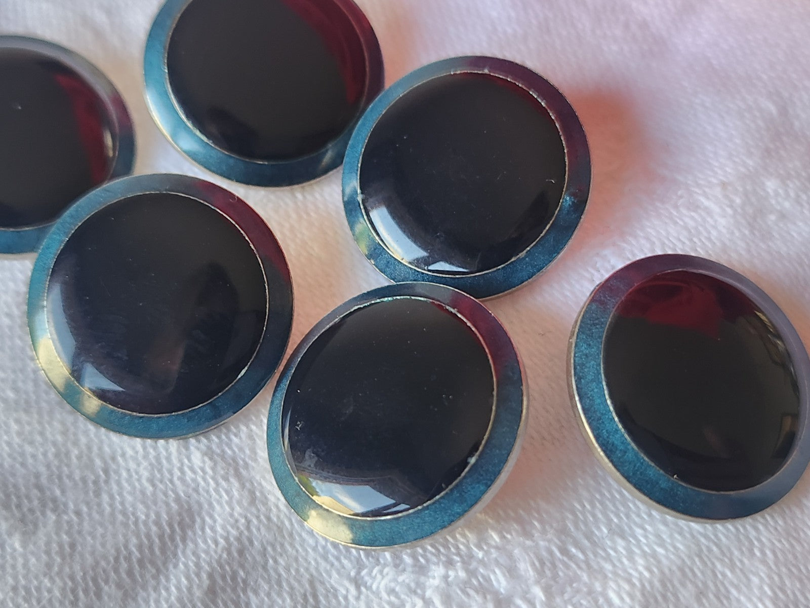 Lot 6 boutons vintage en métal argenté bleu 2 cm ref 3915