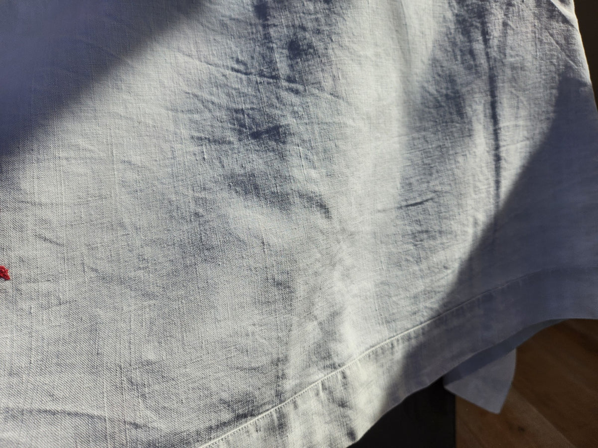 Ancien grand drap toile monogramme point de croix rouge original toile B6