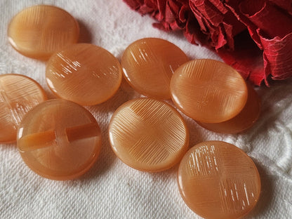 Lot 7 boutons vintage rose saumon strié pied plat 2,1 cm ref 1206