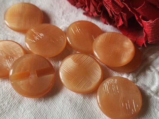 Lot 7 boutons vintage rose saumon strié pied plat 2,1 cm ref 1206