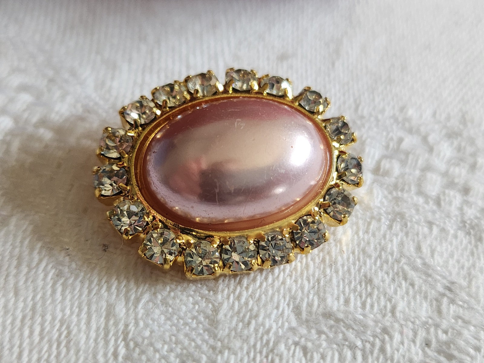 Bouton vintage en métal strass ovale cabochon rose bijoux  2,5 sur 2 cm D14M