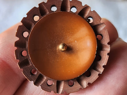 Gros bouton ancien collection marron  ajouré  original pied  3 cm D10J