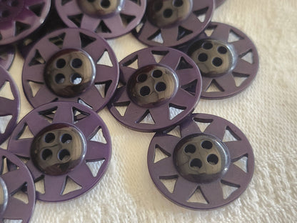 Lot 12 boutons bicolore ajouré violet  deux tons diamètre 2 cm ref 890
