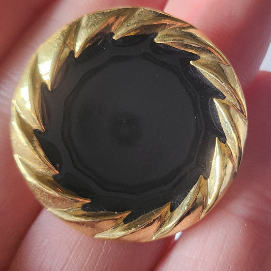 Gros bouton vintage en métal doré et noir à pied 3,3 cm ref 2191