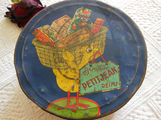 Ancienne boite tôle Lithographiée humour biscuit Petitjean collection