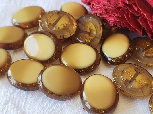 Lot 6  boutons vintage à pied  ovale marron paillette 1,8 sur 2,2 cm ref 3410