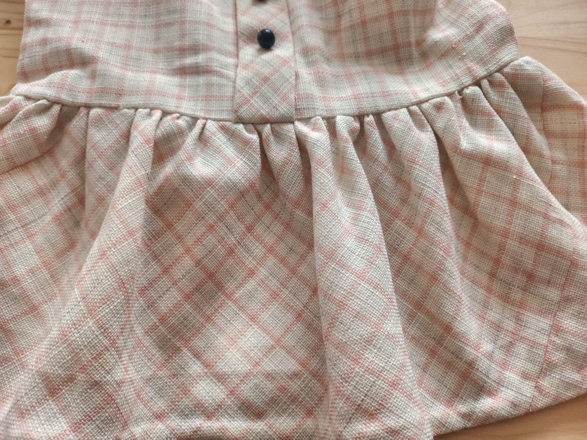Petite robe ancienne enfant poupée vintage blanc rose épaisse B8