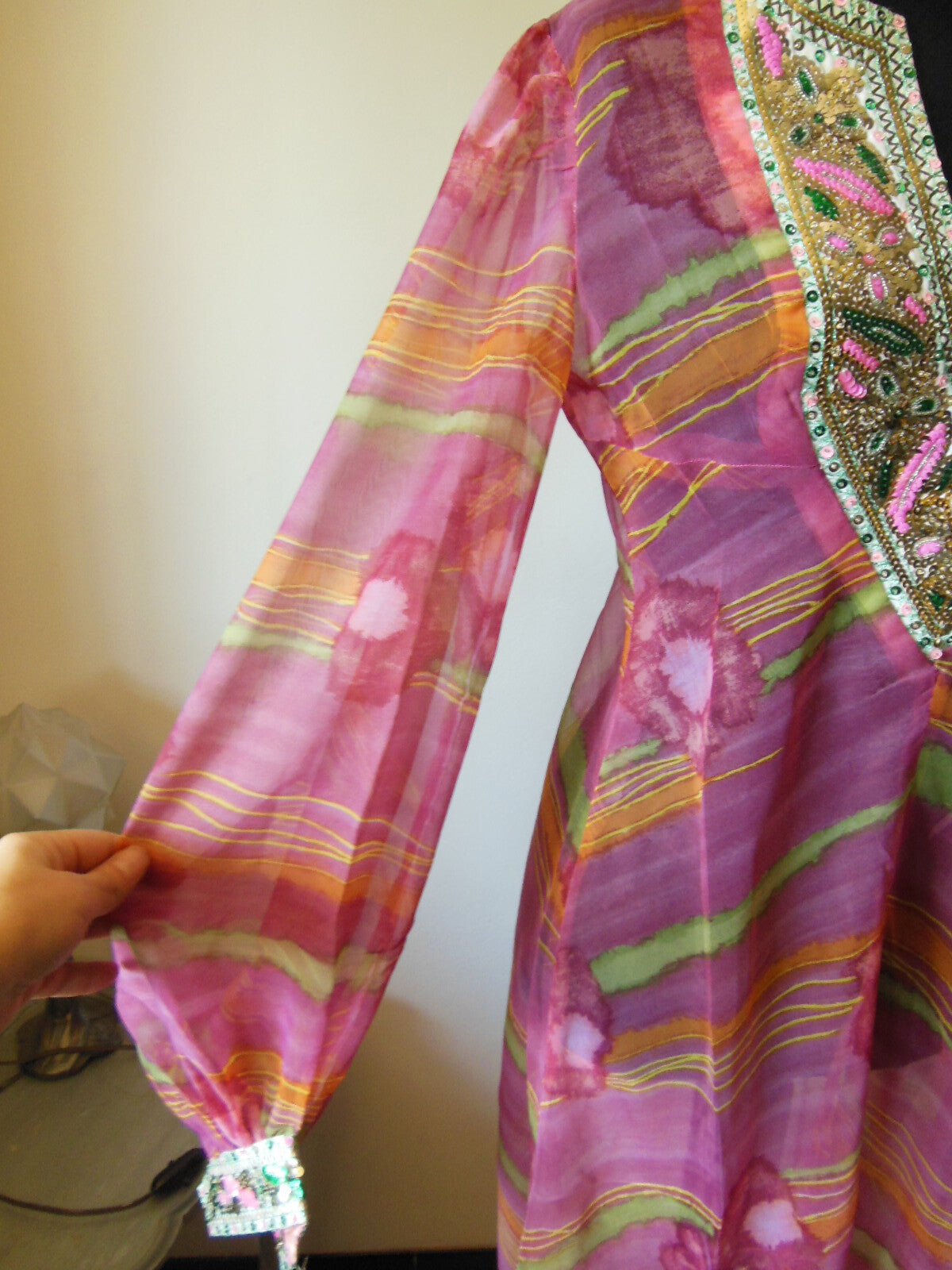 Pur vintage robe longue de plage paillette broderie main taille 36 / 38 ? B1