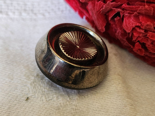 Gros bouton anciien en verre argenté haut 2,2 cm pied D13K