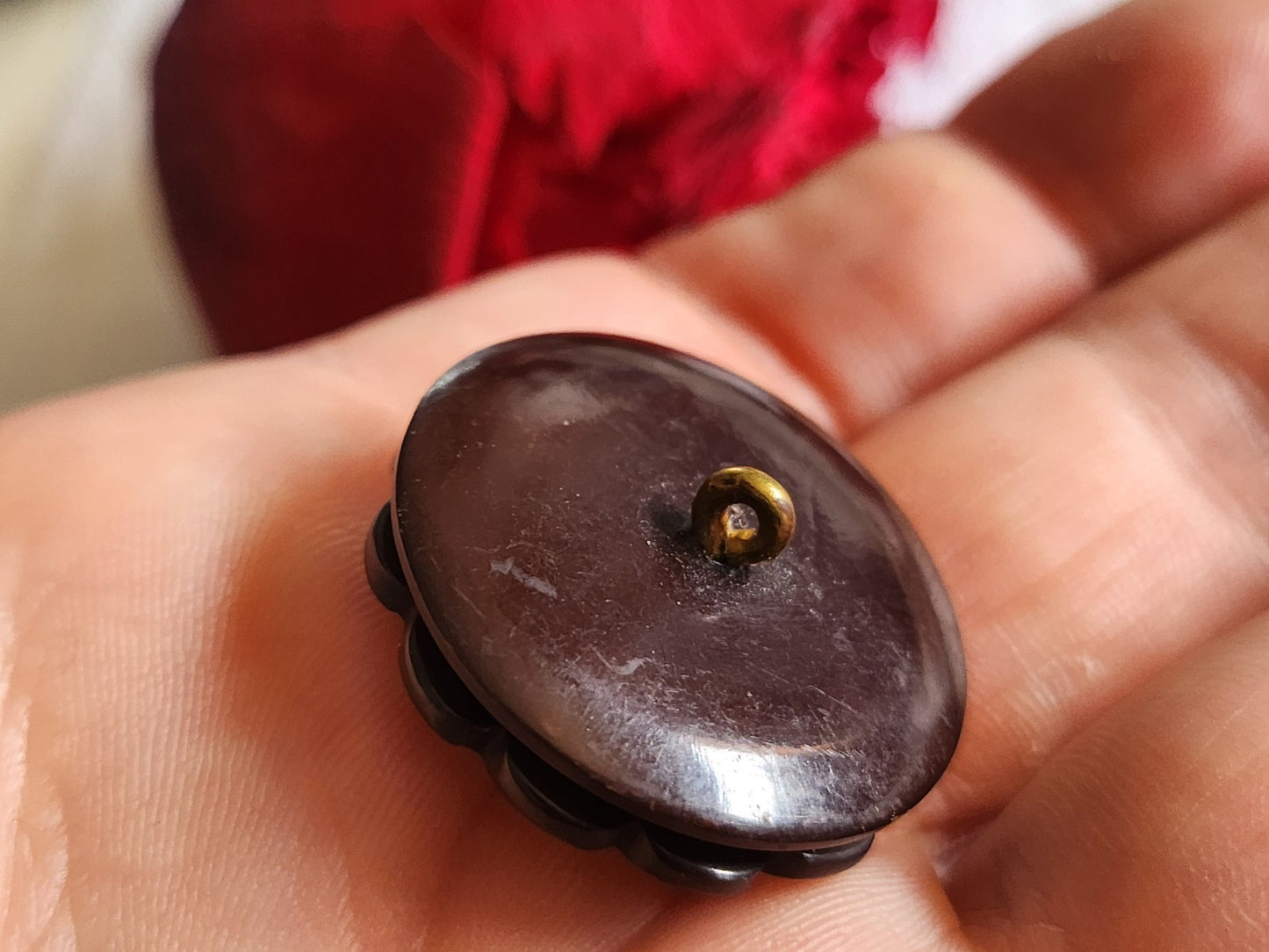 Collection bouton ancien point ajouré double niveau marron 2,6 cm D14C